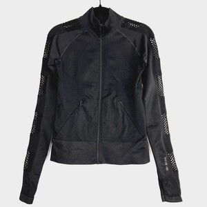 Ivy Park Athletic Jacket Womens S/M Black Mesh Long Sleeve Thumb hole Cuffs
